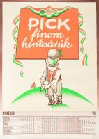 1988 Pick finom hentesáru, plakátnaptár, kis gyűrődésekkel, 68,5x47,5 cm
