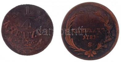 1781S 1/2kr Cu "II. József" + 1816S 1/4kr Cu "I. Ferenc" T:2-