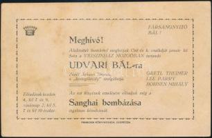 cca 1920-40 Meghívó farsangnyitó udvari bálra a Vigszinház Mozgóban, Johann Strauss zenéjével. Pannonia Könyvnyomda, Debrecen. Kissé foltos, 9x14 cm