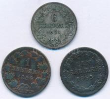 Német Államok / Baden 1841. 6kr Ag + 1856. 1kr Cu + Nassau 1855. 1kr Cu T:2-,3  German States / Baden 1841. 6 Kreuzer Ag + 1856. 1 Kreuzer Cu + Nassau 1855. 1 Kreuzer Cu C:VF,F