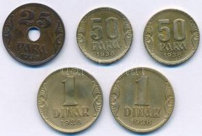 Jugoszlávia 1938. 25p Br + 50p Al-Br (2x) + 1D Al-Br (2x) T:1- Yugoslavia 1938. 25 Para Br + 50 Para Al-Br (2x) + 1 Dinar Al-Br (2x) C:AU