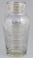 Üveg váza csíkozással, kopásokkal, m: 19 cm