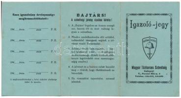 1941. Magyar Tűzharcos Szövetség igazoló-jegye, kitöltve, bélyegzésekkel