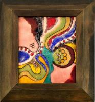 Olvashatatlan jelzéssel: Polip. Bordázott zománc. Hátoldalán jelzett. Fa keretben. 13,5x11 cm