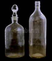 2 db átlátszó üveg, egyik dugóval, hibátlan állapotban, m: 29 cm, 30 cm