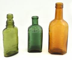 2 db zöld üveg + 1 db barna üveg, hibátlan állapotban, m: 13,5 cm és 19 cm közötti méretekben