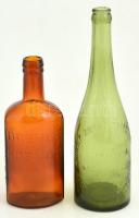 2 db régi Dreher üveg, egyiken Vámos József sörraktára - Kunszentmiklós felirat, egyiken kis csorbával, m: 22 cm és 29 cm közötti méretekben