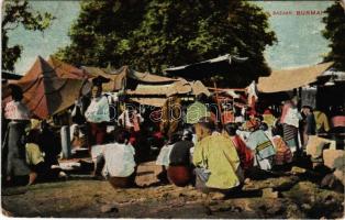 1911 Burma, A Bazaar, market vendors, folklore (EB)
