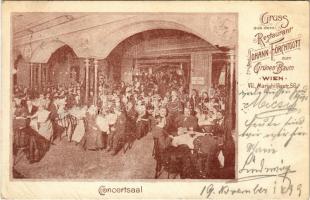 1899 (Vorläufer) Wien, Vienna, Bécs; Gruss aus dem Restaurant Johann Förchtgott, Concertsaal. Mariahilferstrasse 56. / restaurant interior, concert hall (fa)