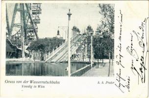 1899 (Vorläufer) Wien, Vienna, Bécs II. K.k. Prater, Gruss von der Wasserrutschbahn, Venedig / amusement park, water slide (EK)