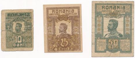 Románia 1917. 10b + 25b + 50b T:III-,II,III Romania 1917. 10 Bani + 25 Bani + 50 Bani C:VG,XF,F