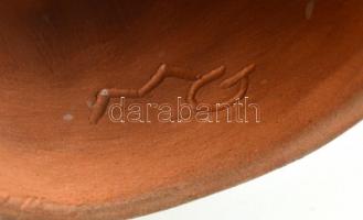 Mészáros Géza (1918-1987): Anya gyermekével, mázas kerámia, kézzel festett, jelzett, máz alatti hajs...