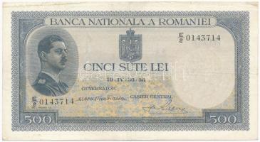 Románia 1936. 500L T:III Romania 1936. 500 Lei C:F Krause 42.a