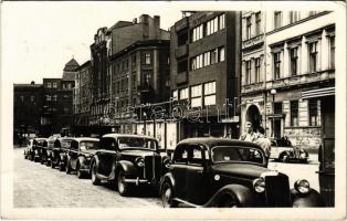 1957 Katowice, Kattowitz; street view, automobiles, shops (EK)