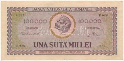 Románia 1947. 100.000L T:III Romania 1947. 100.000 Lei C:F