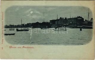 Stralsund, general view, port, boats. Verlag v. Franz Oldenroth