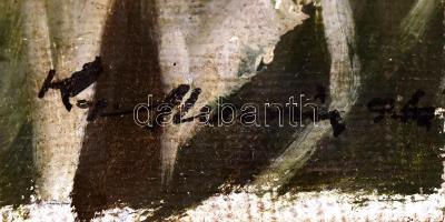 Olvashatatlan jelzéssel: Mária a kisdeddel. Olaj, vászon, apró felületi sérülésekkel. 50x40 cm