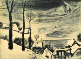 Kéri Imre (1945- ): P. Bruegel tiszteletére. Rézkarc, papír, jelzett, számozott (48/100), üvegezett fa keretben, 44×57 cm