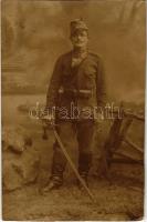 1915 Osztrák-magyar katona karddal / K.u.K. military, Austro-Hungarian soldier with sword. photo +Tábori Postahivatal 41. (Rb)
