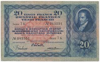 Svájc 1935. 20Fr T:III szép papír Switzerland 1935. 20 Francs C:F fine paper Krause 39.e