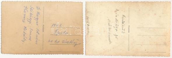 2 db RÉGI magyar katonai fotó képeslap: 1943-as kakastollas katona, 1942-es gyulai 20. hv. zászlóalj...