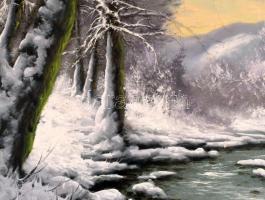 Olvashatatlan jelzéssel: Téli táj. Olaj, vászon. Díszes, sérült fa keretben. 60×80 cm