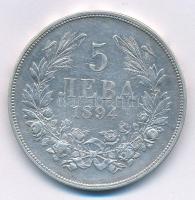 Bulgária 1894KB 5L Ag "I. Ferdinánd" Körmöcbánya T:2,2-  Bulgaria 1894KB 5 Leva Ag "F...