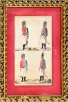 Thieme jelzéssel: Magyar királyi testőrök díszegyenruhában. Kézzel színezett rézmetszet, papír. Lap ...