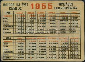 1955 Országos Takarékpénztár, fém kártyanaptár, 7x9,5 cm