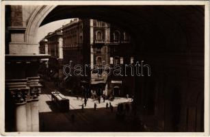 Genova, Genoa; Ponte Monumentale Via Venti Settembre / street view, tram, shops, confectionery