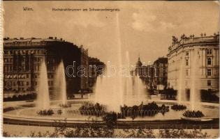 Wien, Vienna, Bécs; Hochstrahlbrunnen am Schwarzenbergplatz / fountain, square (from postcard booklet) (tears)