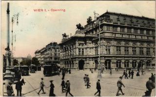1908 Wien, Vienna, Bécs; Opernring / street view, tram, opera house. Brüder Timár No. 19. (EK)