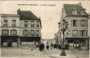 Beaumont-sur-Oise, La Place du Marché / square, street view, café, shop (EB)