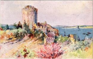 Constantinople, Instanbul; Roumeli Hissar Castle, fortress. artist signed