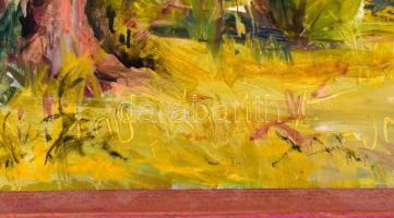 Takács László (1940-): Akali udvar (Balatonakali). Olaj, farost, jelzett, hátoldalán feliratozott. F...