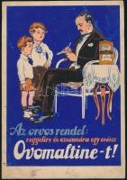 cca 1930 Az orvos rendel: reggelire és uzsonnára egy csésze Ovomaltine-t!, Ovomaltine reklám plakát terv, jelzés nélkül, vegyes technika, papír, 26x18 cm