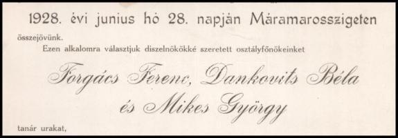 1918 Máramarossziget, osztálytalálkozó dokumentum, "1928. évi junius hó 28. napján Máramarosszi...