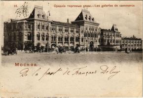 Moscow, Moscou; Les galeries de Commerce / Trading Row, department store, shops, horse-drawn carriages (fl)