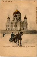 Moscow, Moscou; Cathédrale du St. Sauveur / Cathedral of Christ the Savior, horse-drawn sleigh, winter (EK)