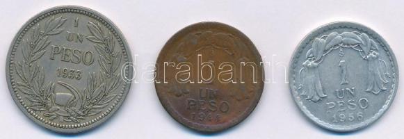 Chile 1933-1956. 1P (3xklf) T:2,2- Chile 1933-1956. 1 Peso (3xdiff) C:XF,VF