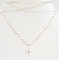 Ezüst(Ag) fehér köves kereszt medálos nyaklánc, jelzett, 2x1,1 cm, h: 41 cm, bruttó: 4,42 g