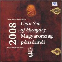 2008. 1Ft-100Ft (7xklf) "Reneszánsz emlékév" forgalmi sor szettben + Mátyás denár Ag fantáziaverete "Reneszánsz emlékév" dísztokos forgalmi szettben T:PP  Adamo FO42.4