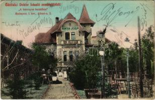 1909 Budapest XI. Doktor László vendéglője A fatornyos hazádhoz, étterem, kert, pincérnők és pincérek. Albert utca 3. (EK)