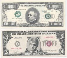 Amerikai Egyesült Államok 1996. 1.000.000$ Filmore + 1998. 3$ Bill Clinton fantázia bankjegyek T:I  USA 1996. 1.000.000 Dollars Filmore + 1998. 3 Dollars Bill Clinton fantasy banknotes C:UNC