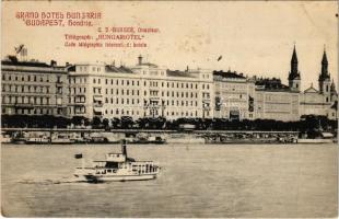 1913 Budapest V. Grand Hotel Hungaria szálloda, gőzhajó, rakpart (fl)