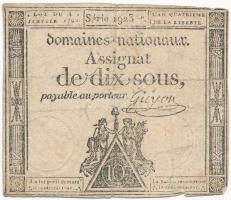 Franciaország 1792. 10s Assignata vízjellel és szárazpecséttel T:III ly. France 1792. 10 Sous Assignat with watermark and embossed stamp C:F holes