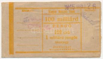 1946. sérült állapotú bankjegy kötegelő 1.000.000.000 Pengő bankjegyekhez, kitöltött