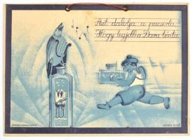 cca 1920-25 Daru tinta illusztrált reklám, karton, Horváth Rezső grafikus jelzéssel, hátoldalán Hochsinger Testvérek vegyészeti gyár felirattal, apró foltokkal, 17,5x24 cm