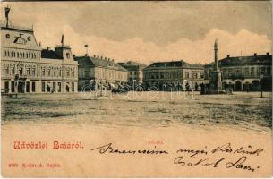 1900 Baja, Fő tér, Városháza, üzletek, kávéház. Kollár A. kiadása (EK)