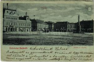 1901 Baja, Fő tér, Városháza, üzletek, kávéház. Kollár A. kiadása (Rb)